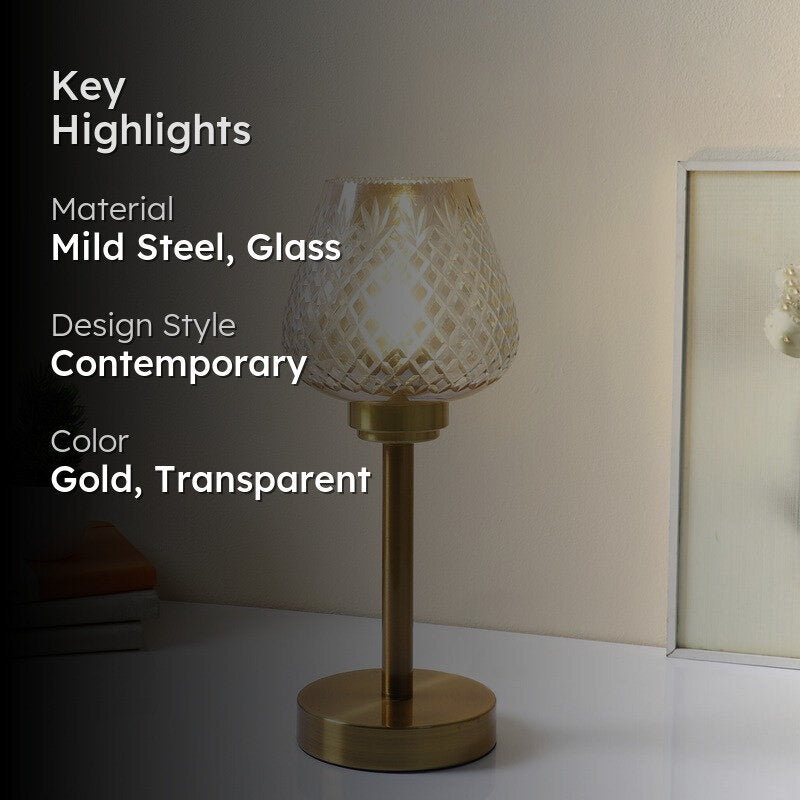 Claret Elegant Mild Steel Table Lamp - Gold,Transparent media 2