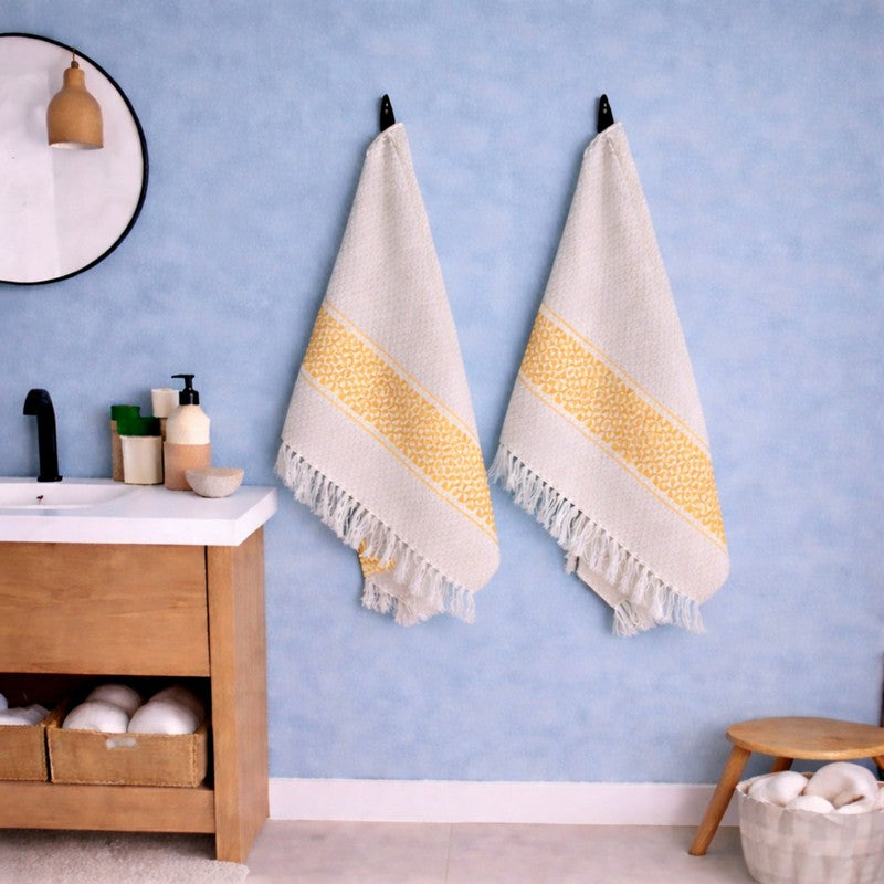 MosacStripe Cotton Hand Towel (Yellow) - Set of Two media 3