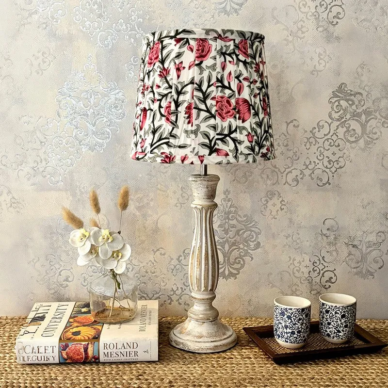 Floral Vine Wooden Base Cotton Table Lamp - Multicolor media 3