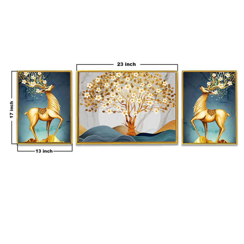 Loreena Golden Cotton Canvas Wall Art - Set Of Three media 6