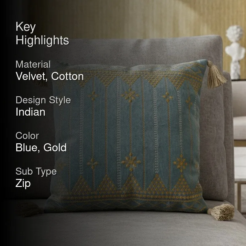 Azure Golden Bloom Embroidered Cushion Cover media 2