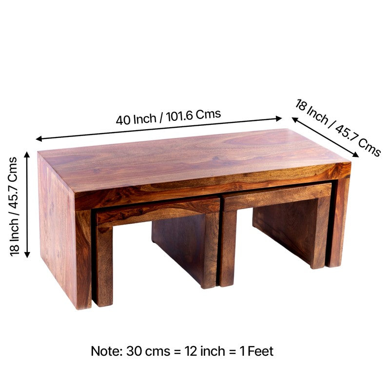 Davenox Sheesham Wooden Center Table with Stools (Brown) - Three Piece Set media 11