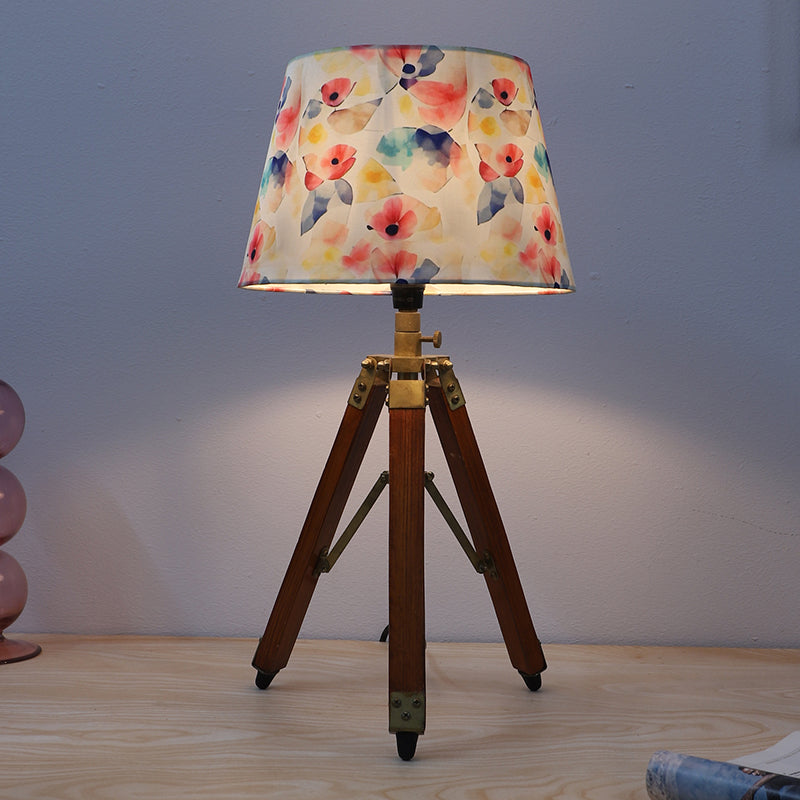 Luna Borealis Fold Printed Tripod Mango Wood Table Lamp - Multicolor