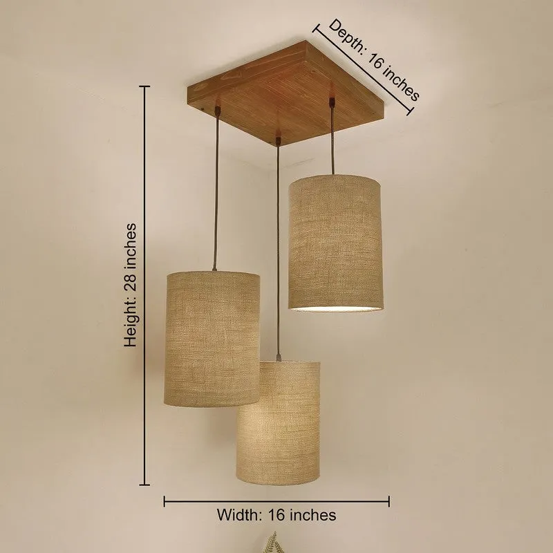 Cluster ceiling lamp with three cylindrical shades shown with dimension markings