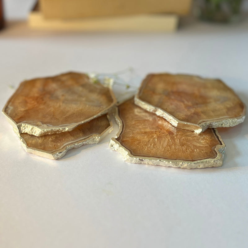 Silasa Handcrafted Crystal Agate Coaster (Brown) - Set Of Four media 3