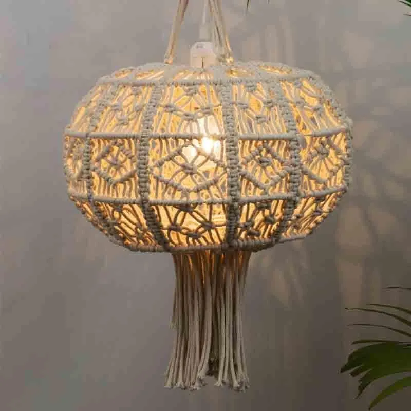 LunaWeave Cotton Ceiling Lamp - Beige media 3
