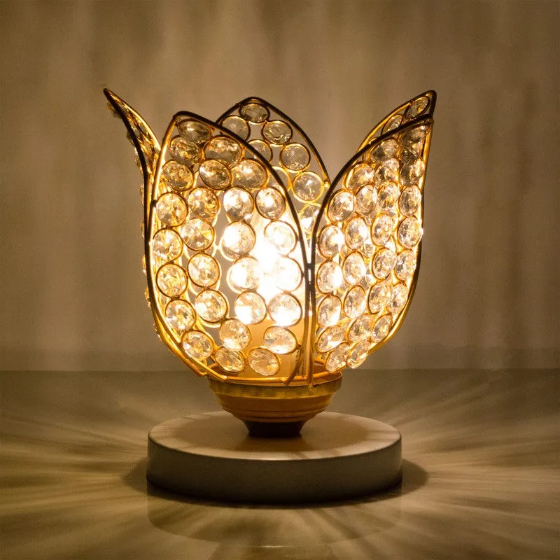 Floral Culture Metal Table Lamp - Gold,White media 5