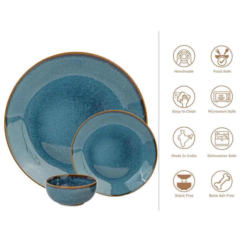 Tarangini Handmade Dinner Set (Blue/180 mL) - 12 Piece Set - 5