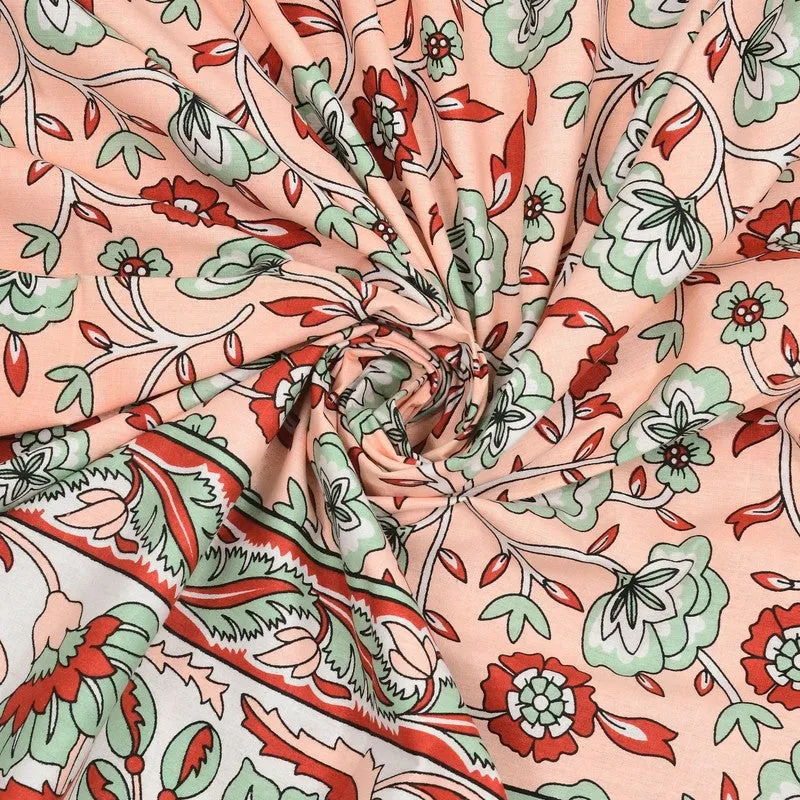 Geora Cotton Bedsheet (Peach,Green) - 240 TC media 5