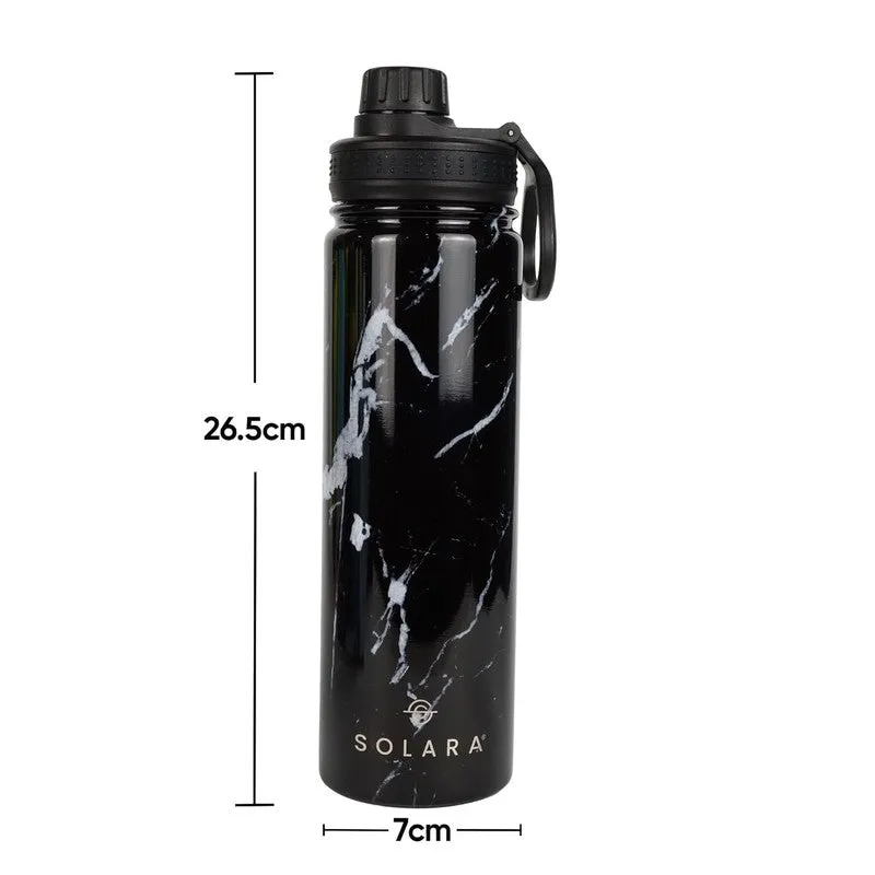 Black marble-look bottle shown upright against a plain background