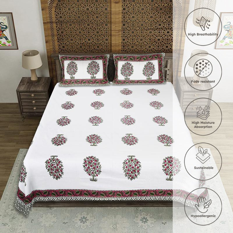 Chatur Floral Cotton Bedsheet (Violet) - 144 TC media 3