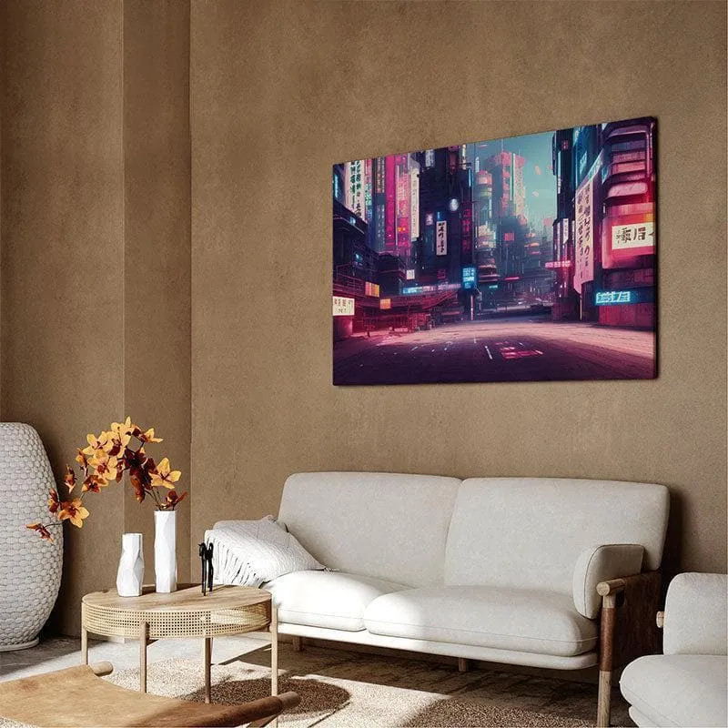 Futuristic Japan City Canvas Wall Painting - Black Frame media 3