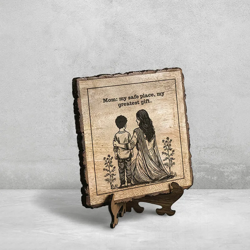 Mom Is Safe Place Wood Showpiece - Square media 3
