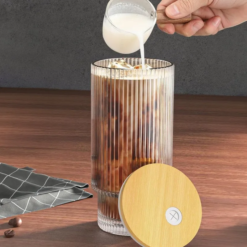 Stylish Glass Can Mug with Wooden Lid & Straw media 3