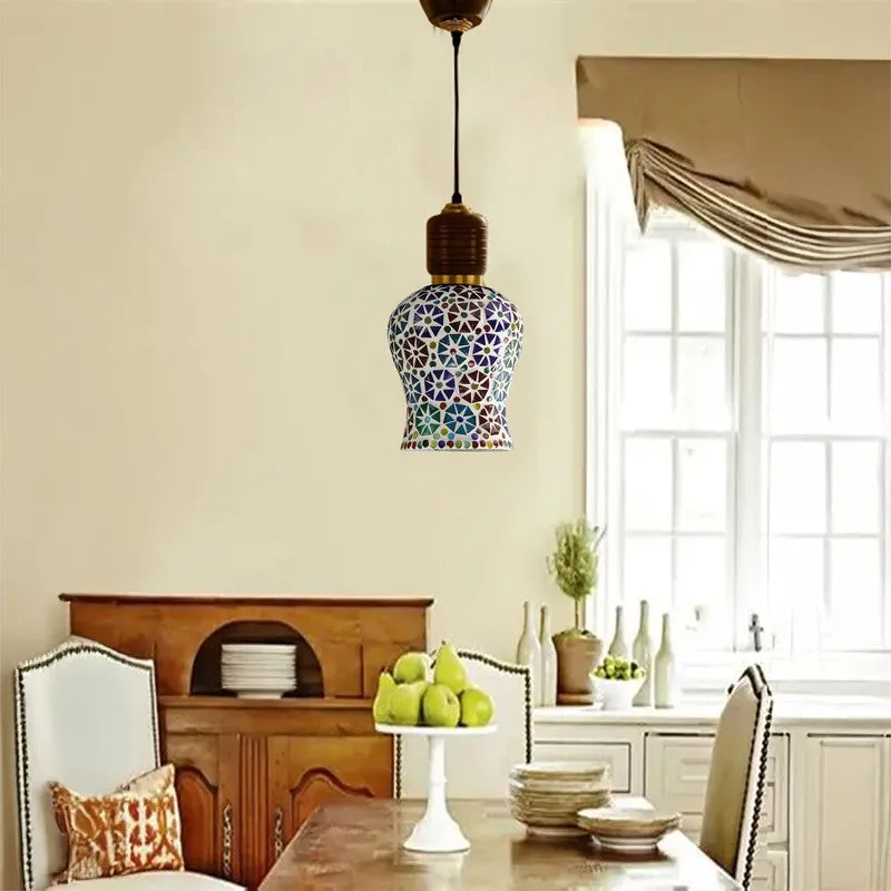 Mosaic Blues Pendant Wooden Ceiling Lamp media 3