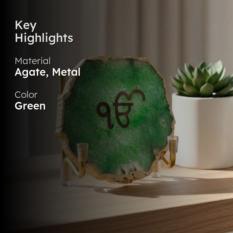 Ik Onkar Handcrafted Agate Religious Accent - Green media 2