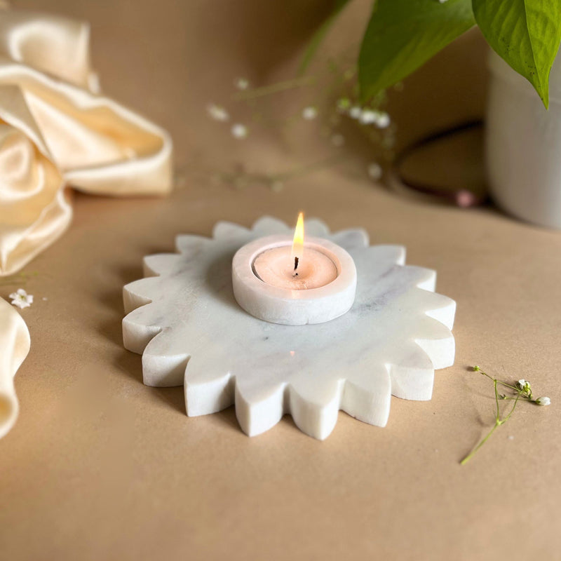 Eudora SunflowerHandcrafted Marble Tealight Candle Holder - Set Of Two
