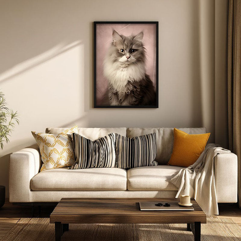 Cat Portrait Archival Canvas Wall Art - Black Frame