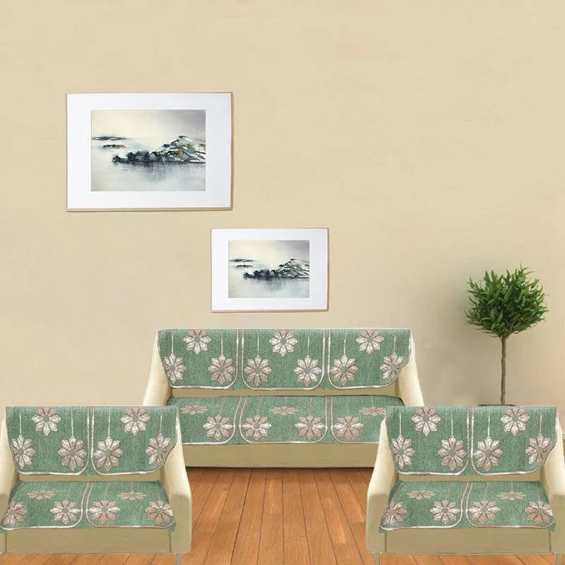 Mitha Floral Sofa Cover (Green) media 1