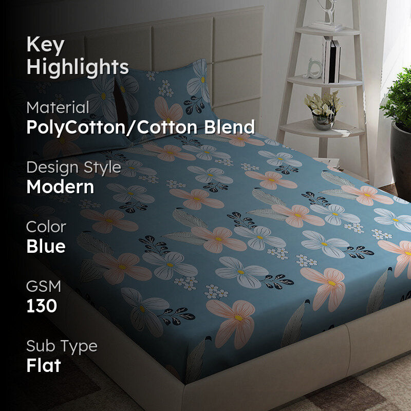 Peachy Blooms Floral Bedsheet - 130 GSM media 2