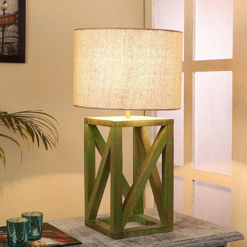 Echo Criss Cross Fabric Table Lamp - Beige,Green media 1