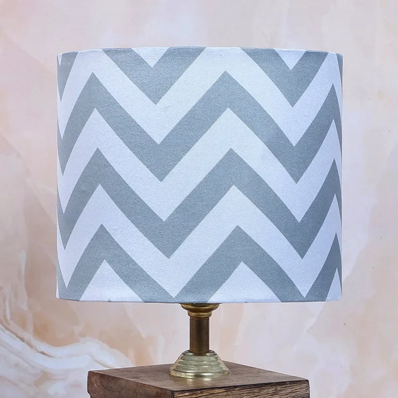 Chevron Light Cube Printed Mango Wood Table Lamp - Grey,White media 5