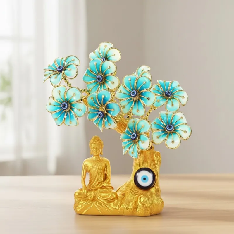 Evil Eye Floral Buddha Resin Showpiece media 3