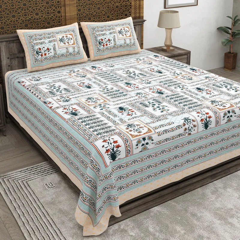 Desiio Cotton Bedsheet (Green,Beige) - 240 TC media 1