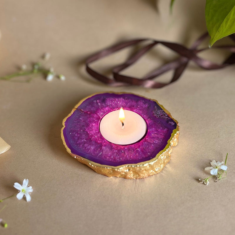 Niema Handcrafted Agate Tealight Candle Holder - Violet media 3