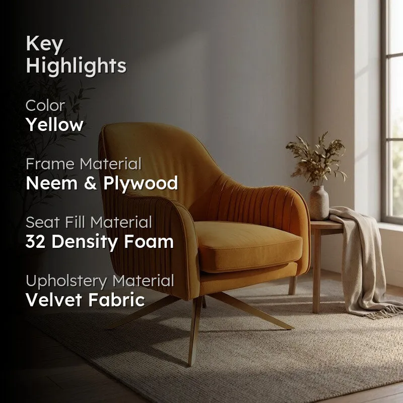 Vyntra Neem Wood Accent Chair - Yellow media 2