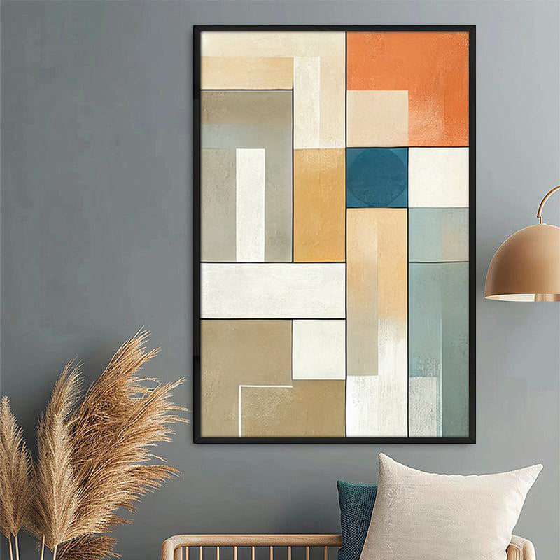 Hues of Earth Geometric Wall Painting With Frame