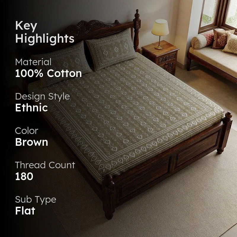 Keira Ethnic Cotton Bedsheet (Brown) - 180 TC media 2