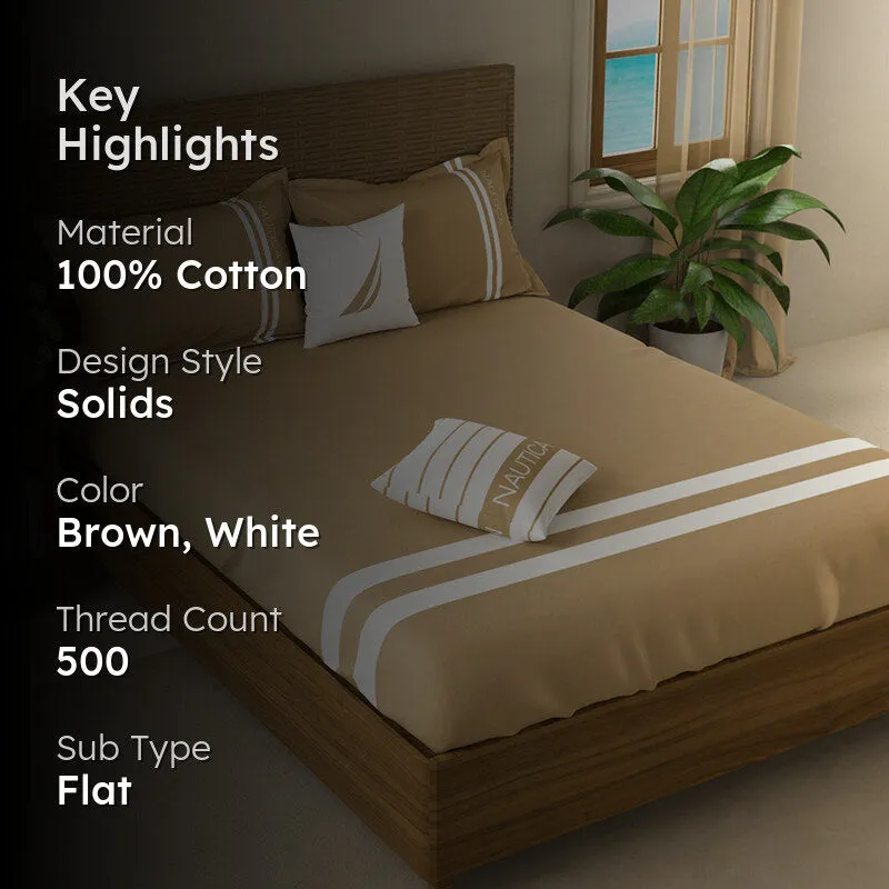 Tan and white bedsheet with key highlights graphic