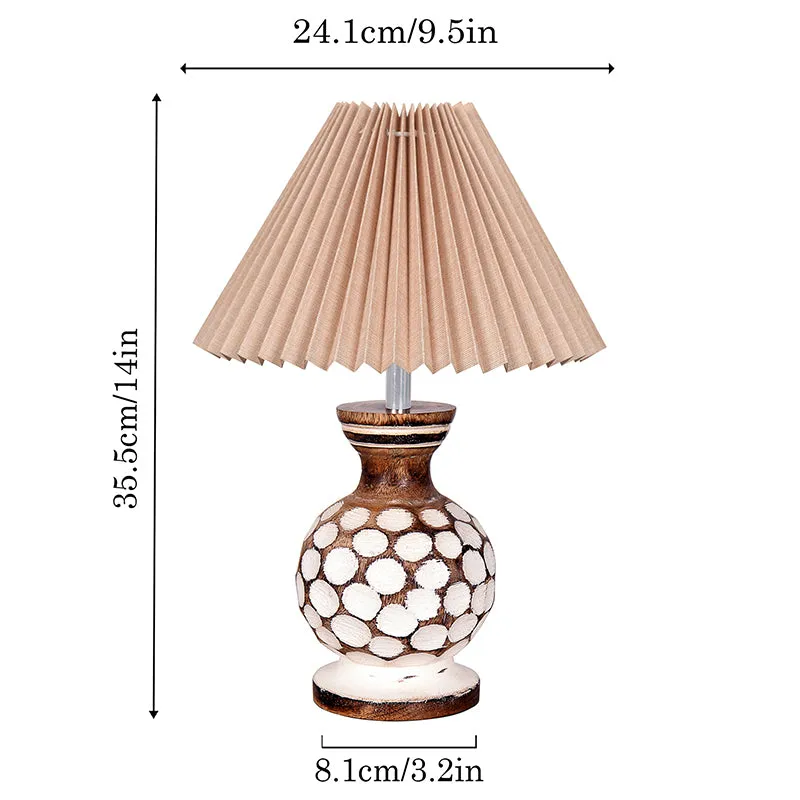 French Pleat Bubble Wooden Table Lamp - Beige,Brown,White media 5