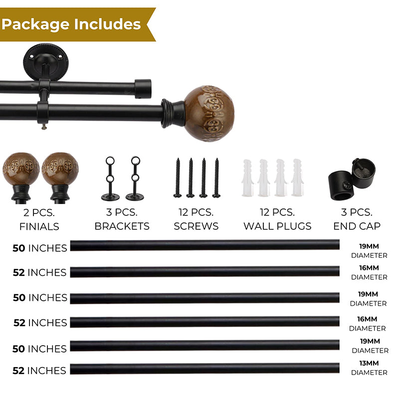 Ethora Duo Extendable 1" Double Curtain Rods With Round Finial & Brackets media 4