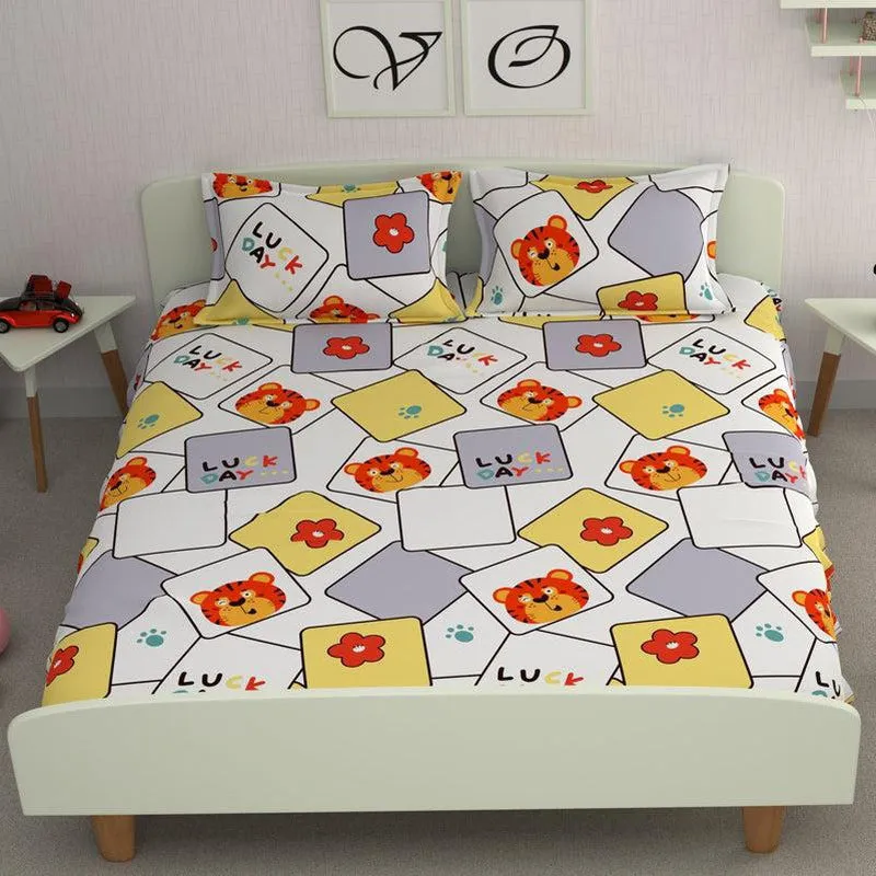 Teddy Cards Printed Microfiber Bedsheet - 180 GSM media 1