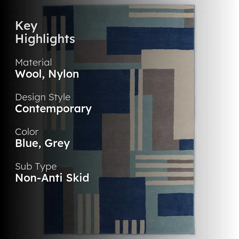 Melantho Hand Tufted Geometric Wool & Nylon Carpet - Blue & Grey media 2