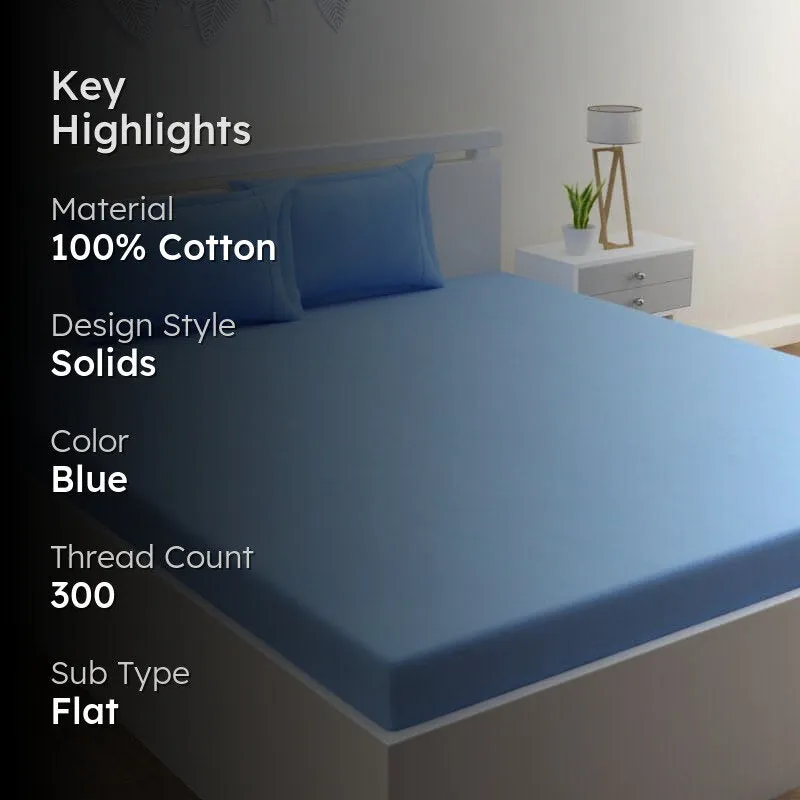 Yana Solid Cotton Bedsheet (Light Blue) - 300 TC media 2