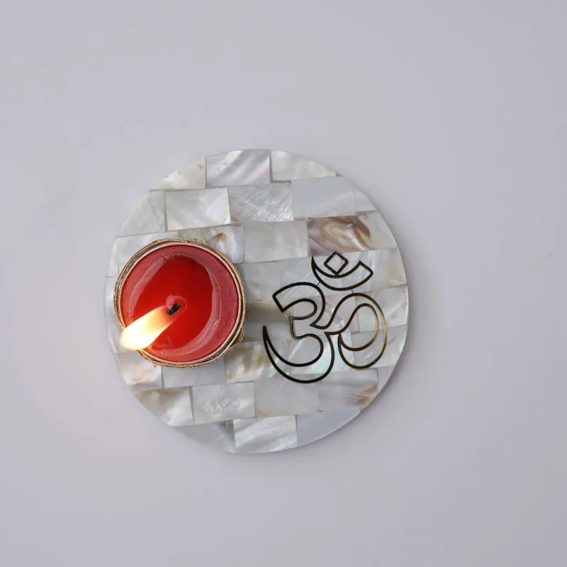 Om Mother Of Pearl Tealight Candle Holder With Marble Base media 5