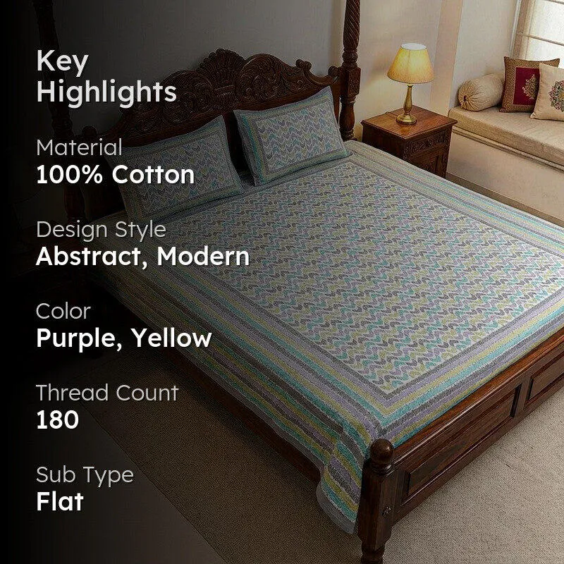 Vance Abstract Cotton Bedsheet (Purple,Yellow) - 180 TC media 2