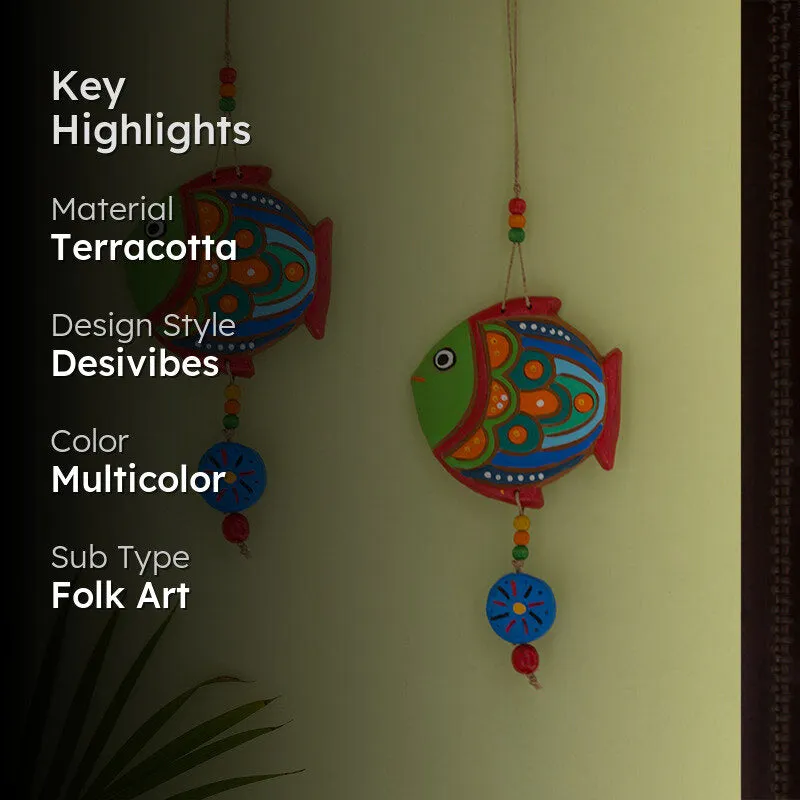 Fish Twin Handpainted Terracotta Wall Accent - Set Of Two media 2