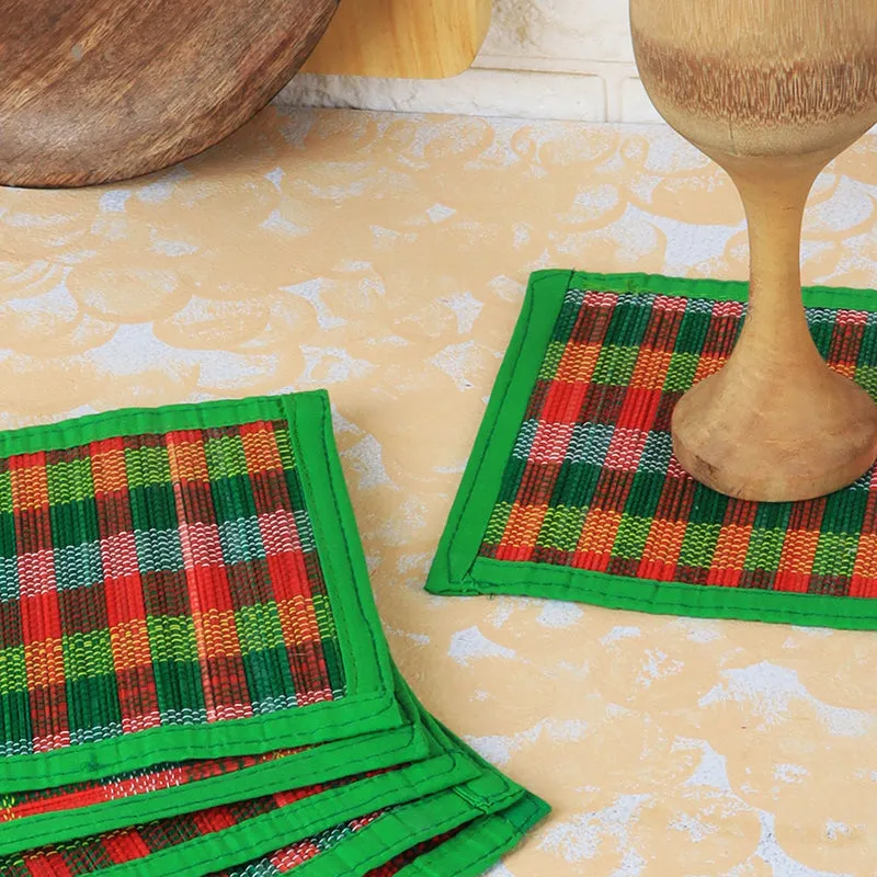 Chequered Zen Bamboo Coaster (Green) - Set Of Six media 4