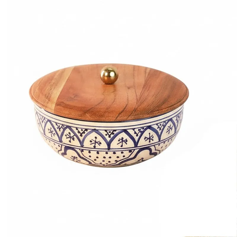 Tidal Ocean Bloom Ceramic Bowl with Mango Wood Lid - 750 mL media 3