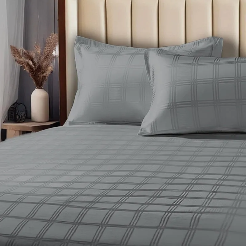 Urban Space Grey Checks Cotton Bedsheet - 300 TC media 7