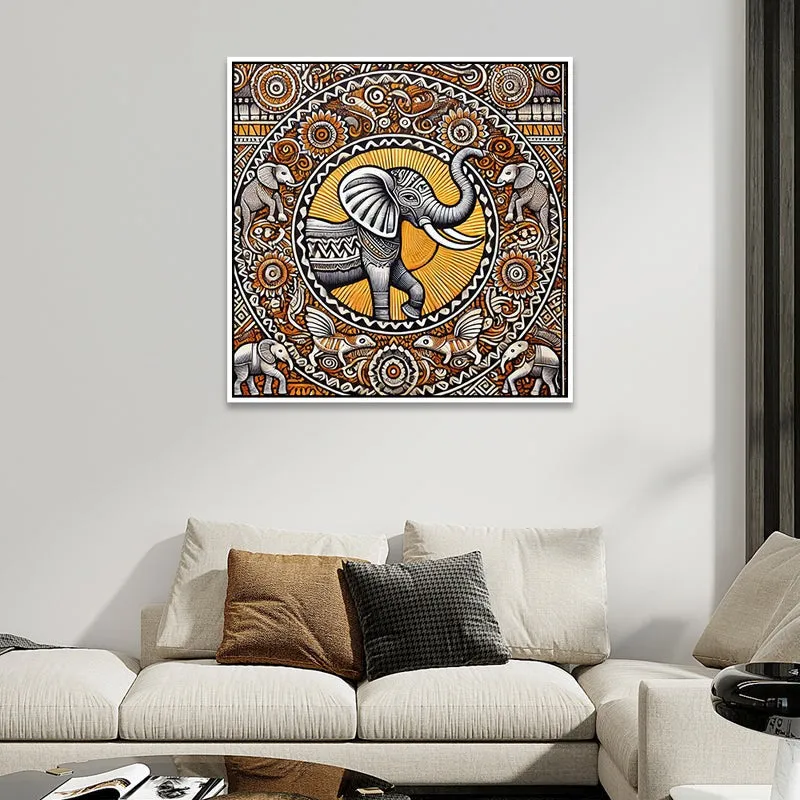 Madhubhani Haathi Canvas Wall Art With Frame media 6