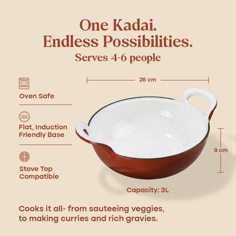 Cumin Co Enamel Cast Iron Kadhai (3200 mL) - Rust media 9