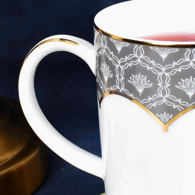 Gilded Legacy Slim 24k Gold Brushed Porcelain Coffee Mug(280 mL Each/Grey) - Set Of Six media 4