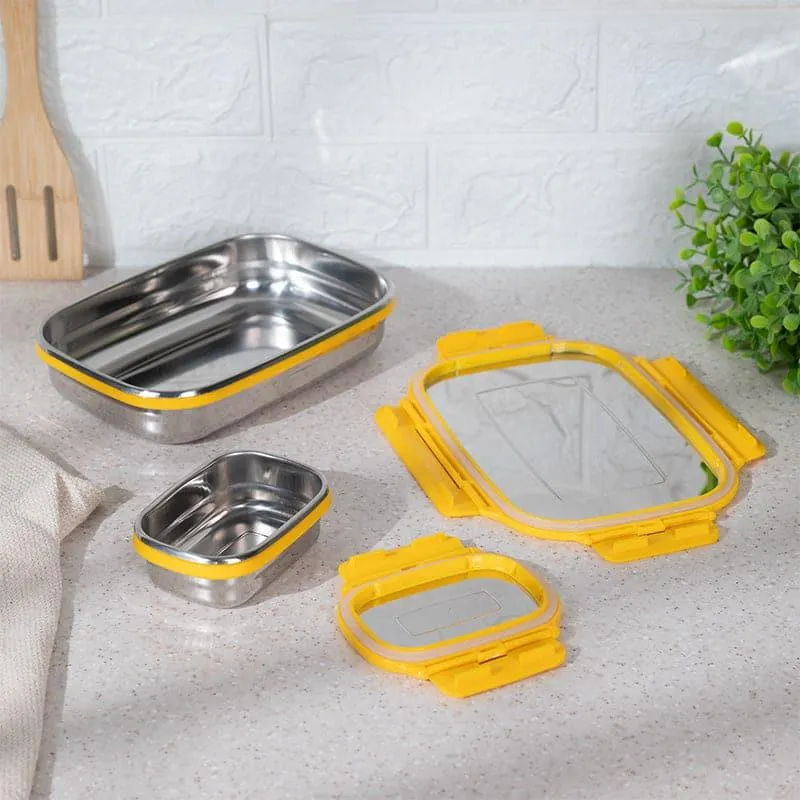 Vidora Yellow Stainless Steel Lunch Box (775/150 mL) - Two Piece Set media 3
