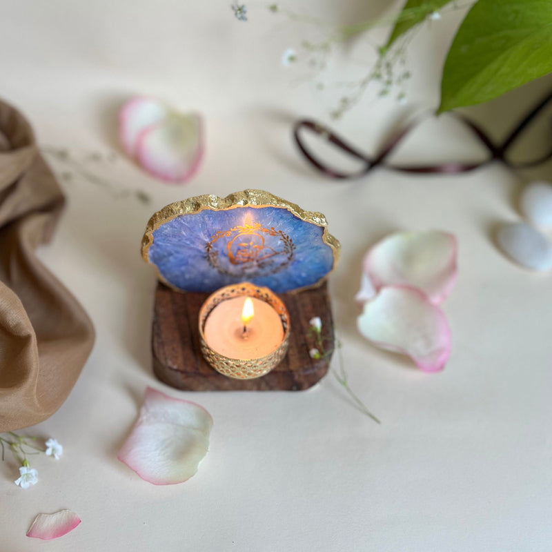Handcrafted Agate Religious Accent With Tealight Candle Holder - Blue media 4