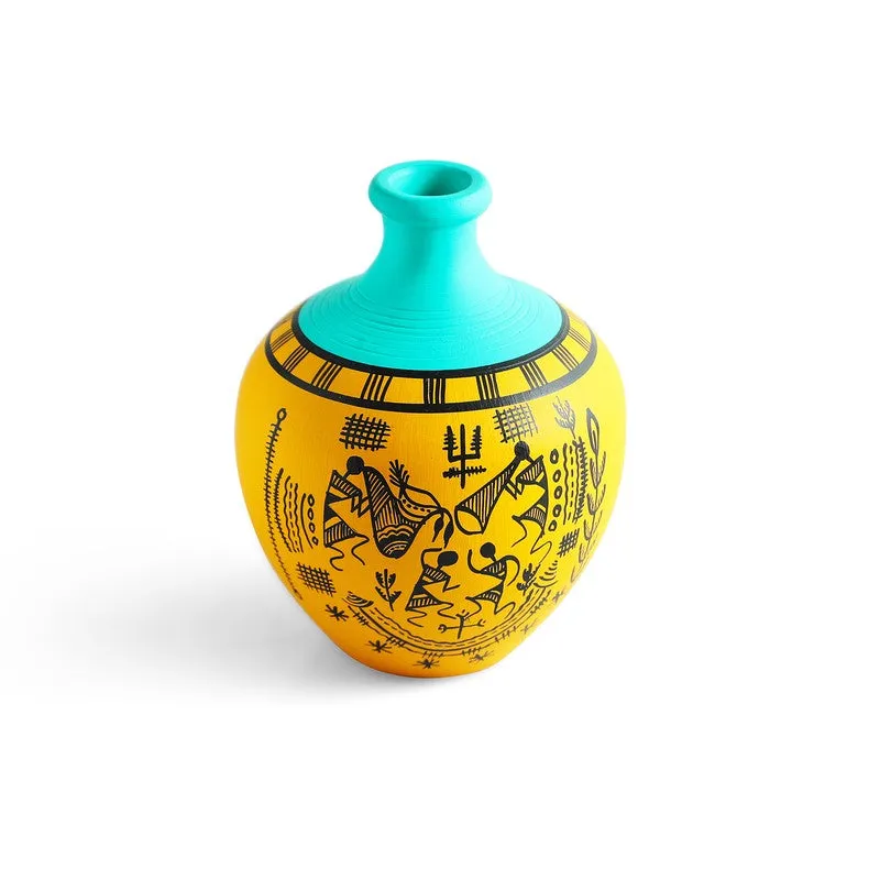 Warli Tales Vases - Set of Two (Yelow,Blue) media 3
